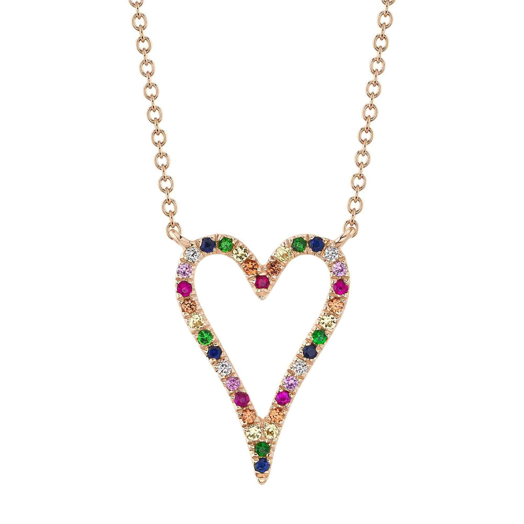 Shy Creation 0.02Ct Diamond & 0.20Ct Multi-Color Stone Open Heart Necklace SC55012354