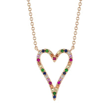 Shy Creation 0.02Ct Diamond & 0.20Ct Multi-Color Stone Open Heart Necklace SC55012354