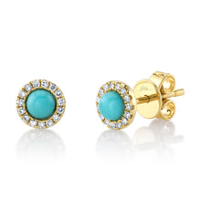 Shy Creation 0.10Ct Diamond & 0.23Ct Composite Turquoise Stud Earring SC55013113