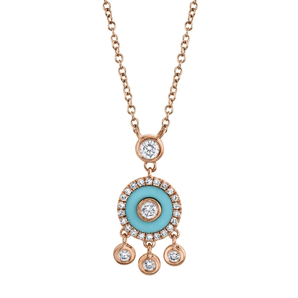 Shy Creation 0.19Ct Diamond & 0.20Ct Composite Turquoise Necklace SC55019670