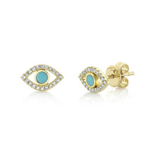 Shy Creation 0.12Ct Diamond & 0.14Ct Composite Turquoise Eye Stud Earring SC55019927