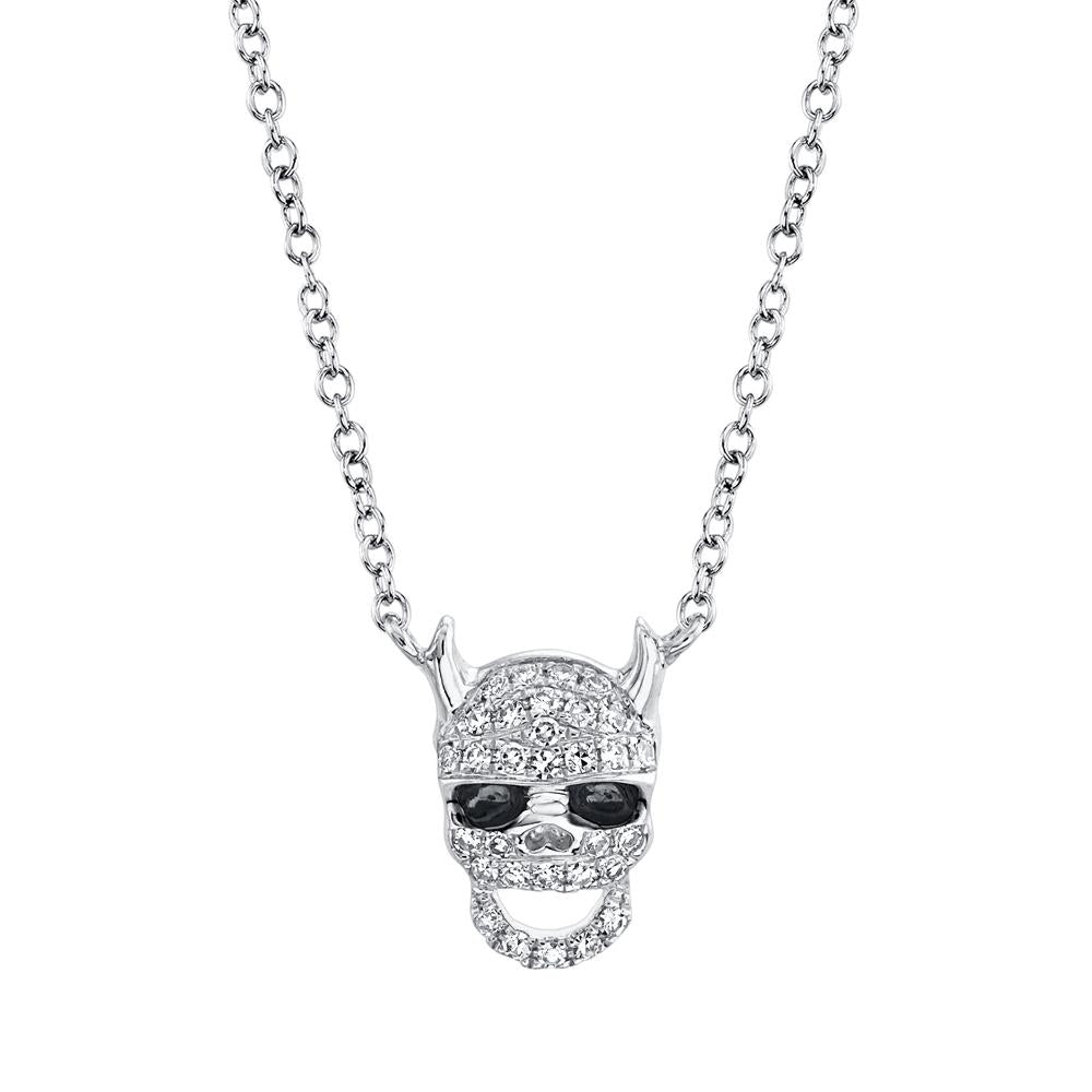 Shy Creation 0.07Ct With Black Rhodium Gold Diamond Devil Skull Necklace SC55019950