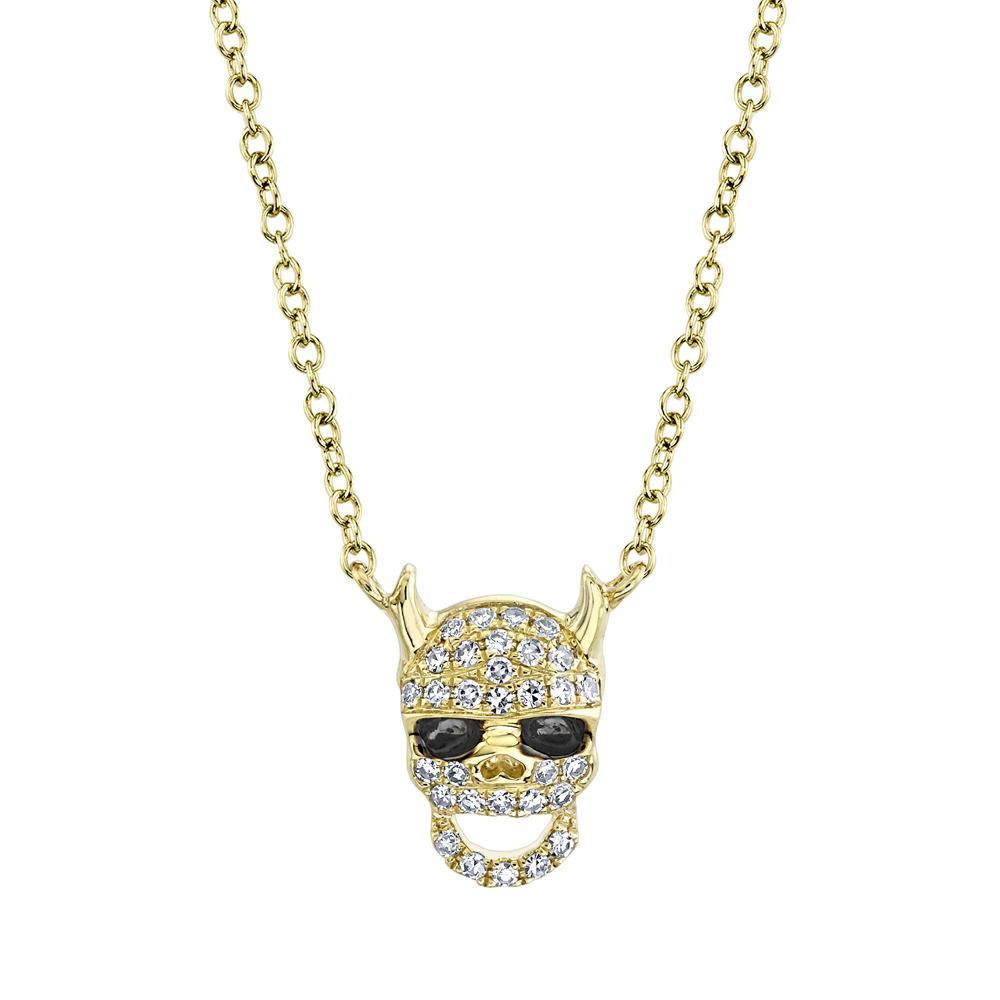 Shy Creation 0.07Ct With Black Rhodium Gold Diamond Devil Skull Necklace SC55019951