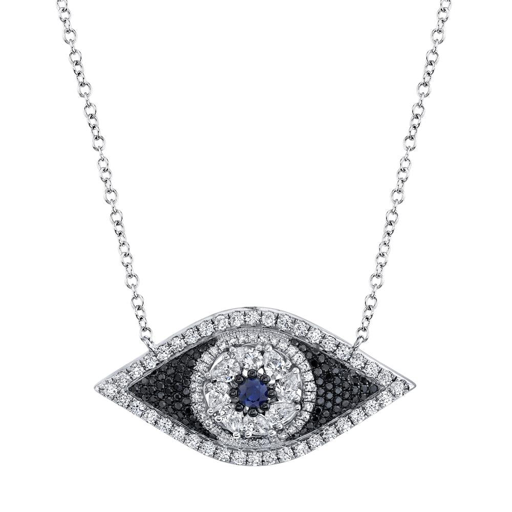 1.17CT BLACK & WHITE DIAMOND & 0.16CT BLUE SAPPHIRE EYE NECKLACE