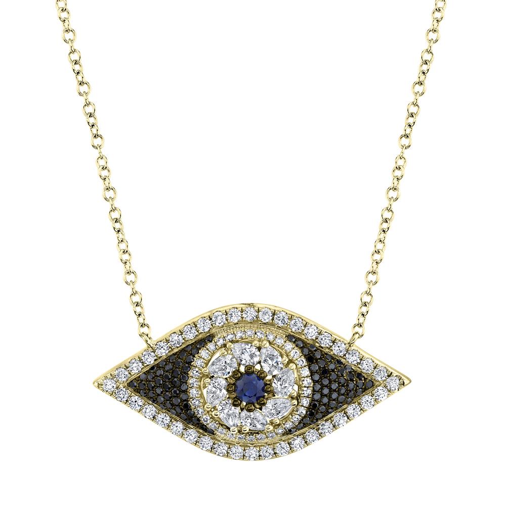 1.17CT BLACK & WHITE DIAMOND & 0.16CT BLUE SAPPHIRE EYE NECKLACE