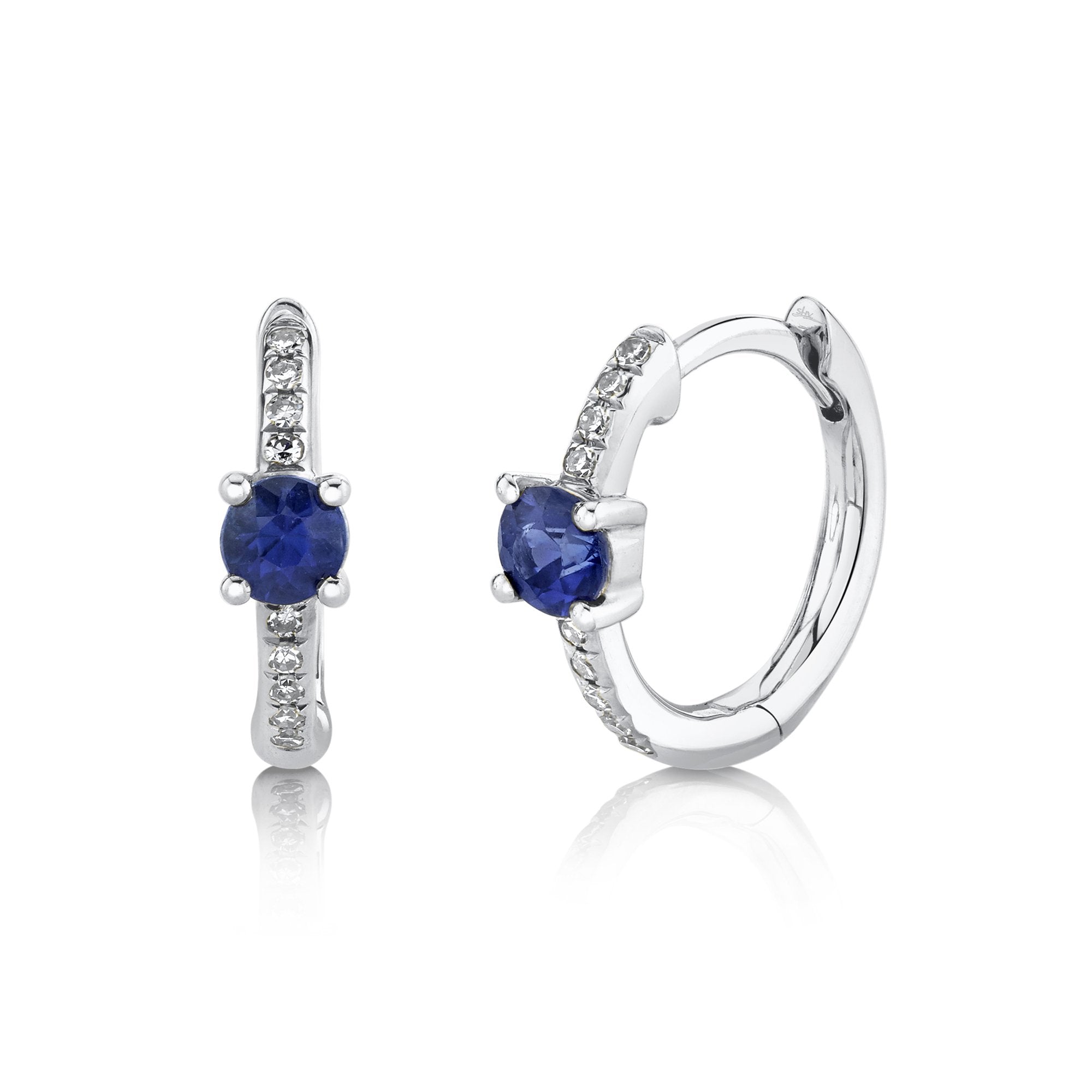 Shy Creation 0.06Ct Diamond & 0.33Ct Blue Sapphire Huggie Earring SC55020192