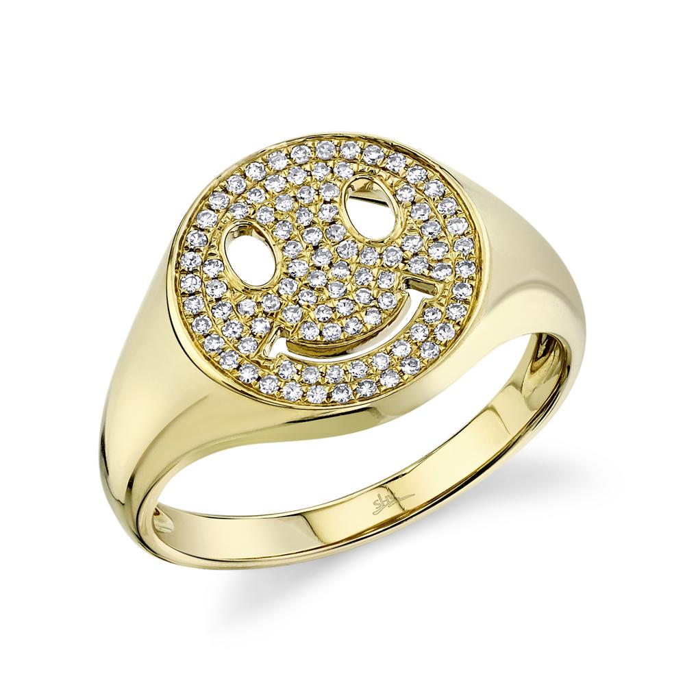 Shy Creation 0.20Ct Diamond Pave Smiley Signet Ring SC55020286