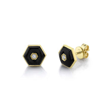 Shy Creation 0.05Ct Diamond & 1.56Ct Black Onyx Hexagon Stud Earring SC55021591