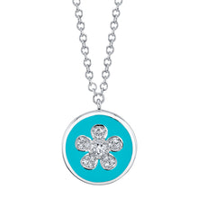 Shy Creation 0.06Ct Diamond & Turquoise-Color Enamel Flower Necklace SC55021647ET