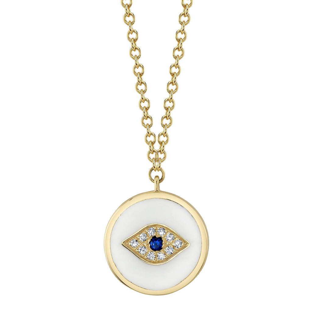 Shy Creation 0.02Ct Diamond & 0.02Ct Blue Sapphire & White Enamel Eye Necklace SC55021654EW