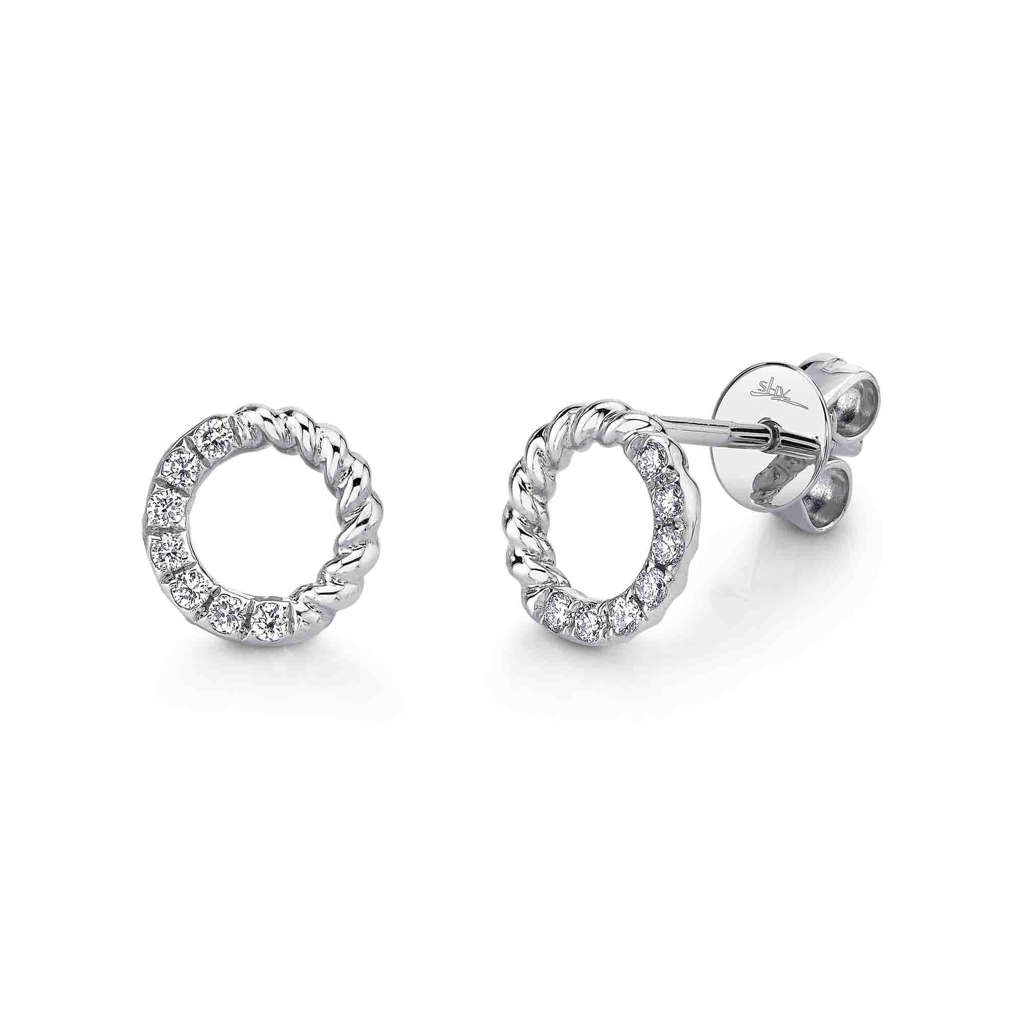 Shy Creation 0.12Ct Diamond Circle Stud Earring SC55021939