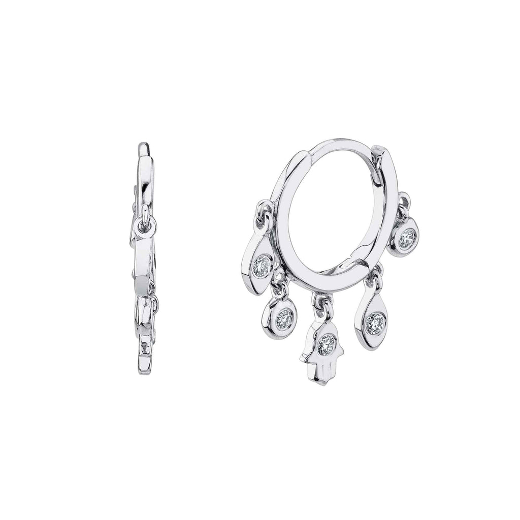 Shy Creation 0.12Ct Diamond Eye Hamsa Shaker Huggie Earring SC55022257