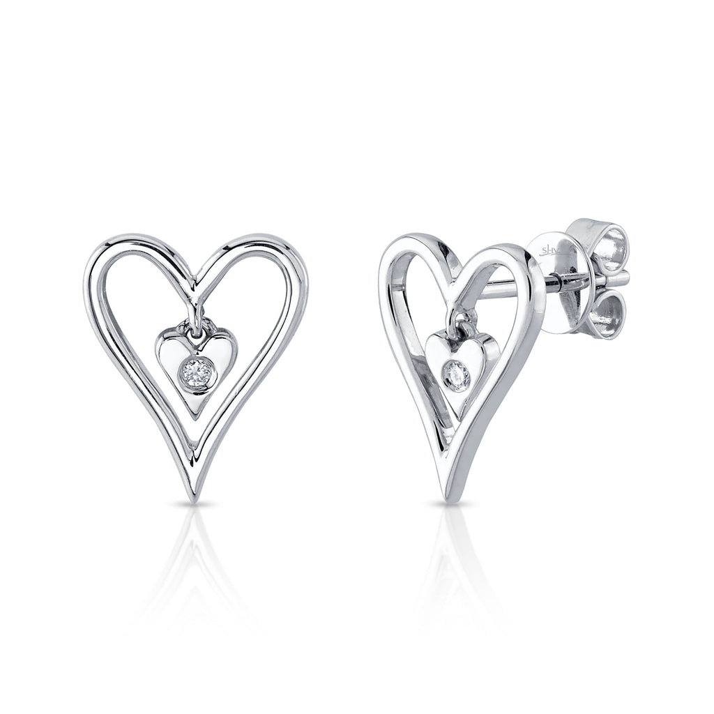 Shy Creation 0.03Ct Diamond Open Heart Stud Earring SC55022901