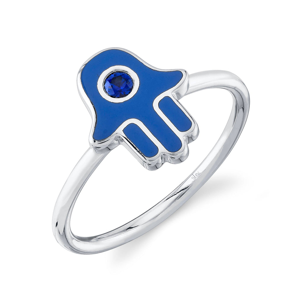 Shy Creation 0.07Ct Blue Sapphire & Blue Enamel Hamsa Ring SC55023006EB