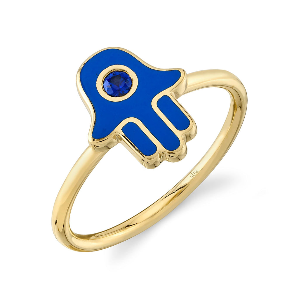 Shy Creation 0.07Ct Blue Sapphire & Blue Enamel Hamsa Ring SC55023007EB