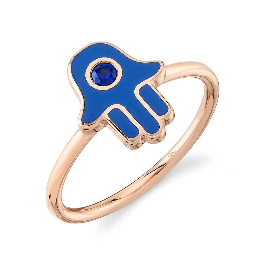 Shy Creation 0.07Ct Blue Sapphire & Blue Enamel Hamsa Ring SC55023008EB