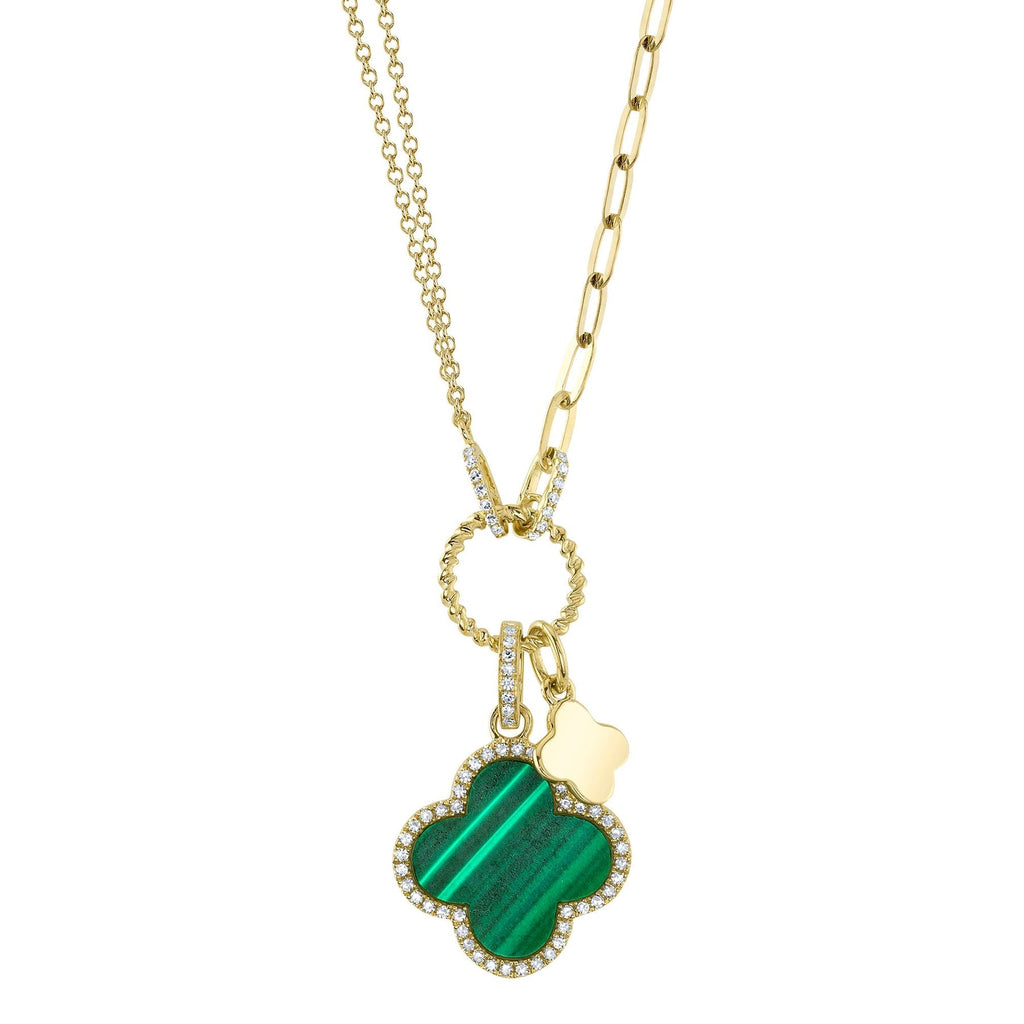 0.17CT DIAMOND & 1.88CT MALACHITE CLOVER PAPER CLIP LINK NECKLACE