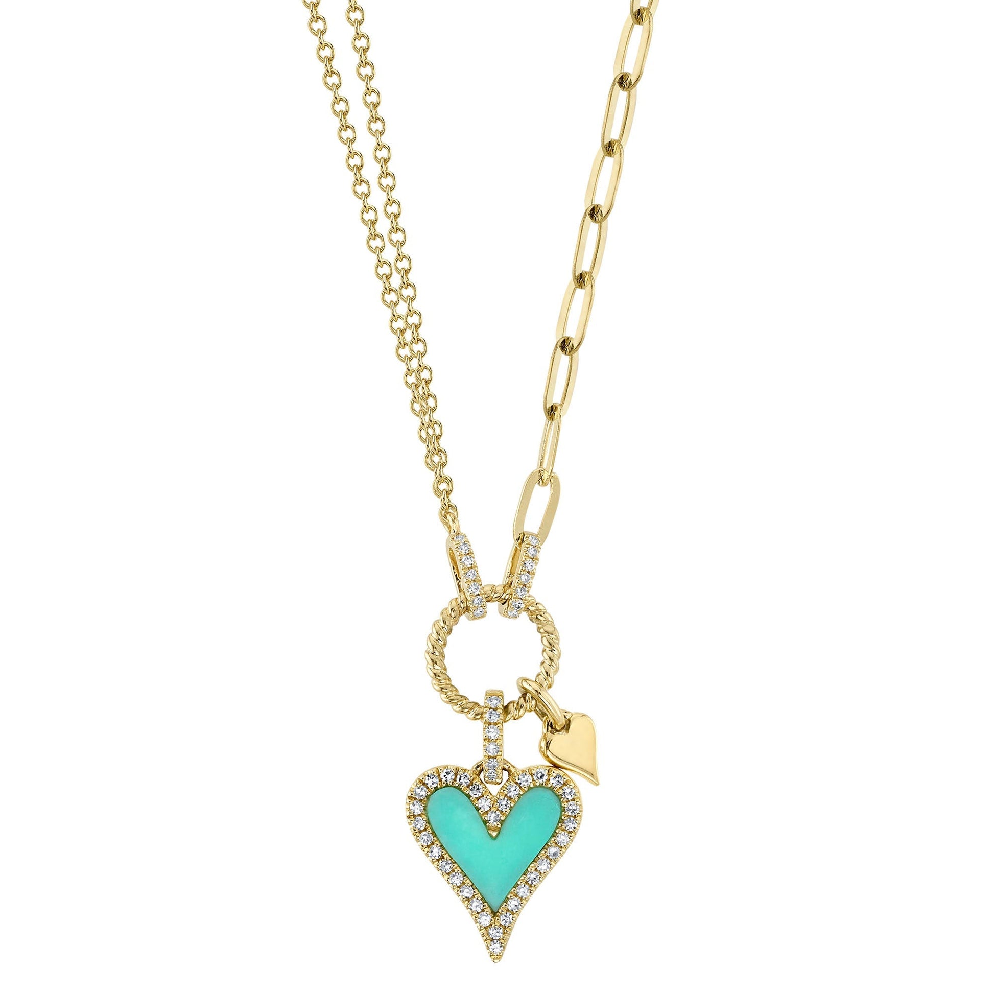 shy-creation-0-13ct-diamond-0-39ct-composite-turquoise-heart-paper-clip-link-necklace-sc55023857