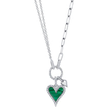 Shy Creation 0.13Ct Diamond & 0.57Ct Malachite Heart Paper Clip Link Necklace SC55023862