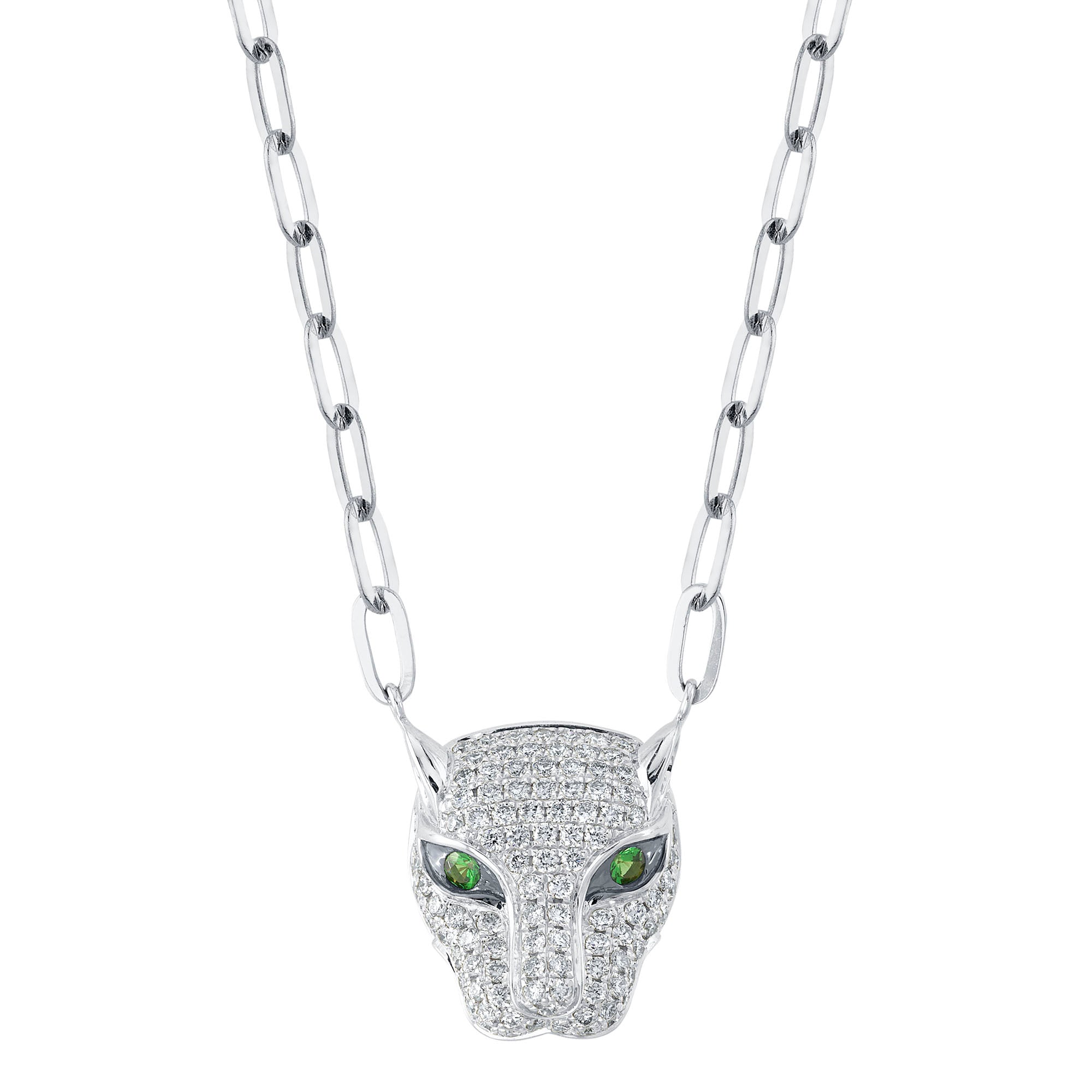 0.49CT DIAMOND & 0.07CT GREEN GARNET PANTHER PAPER CLIP LINK NECKLACE