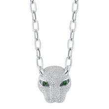 3.30CT DIAMOND & 0.23CT GREEN GARNET PANTHER PAPER CLIP LINK NECKLACE