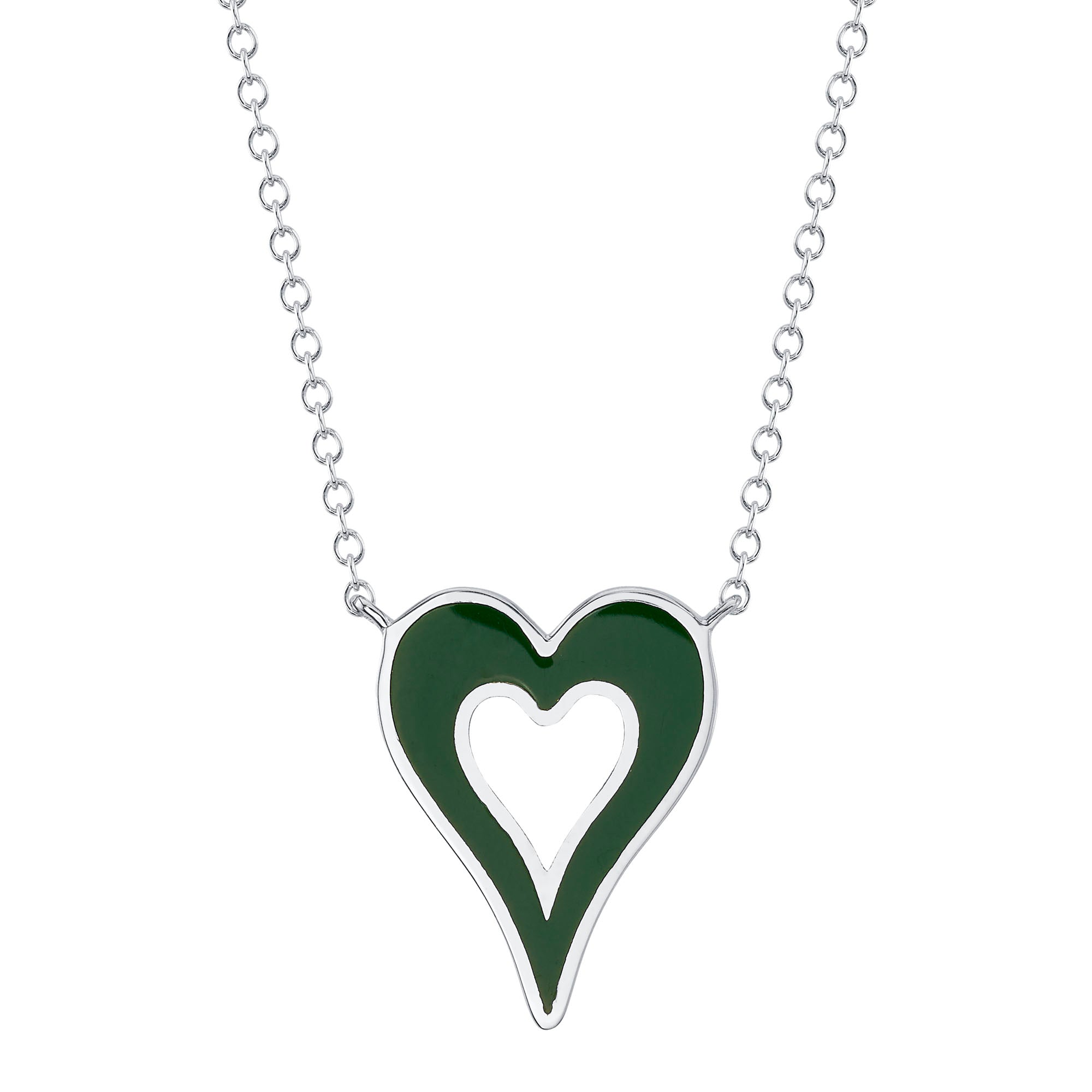 GREEN & WHITE ENAMEL HEART NECKLACE