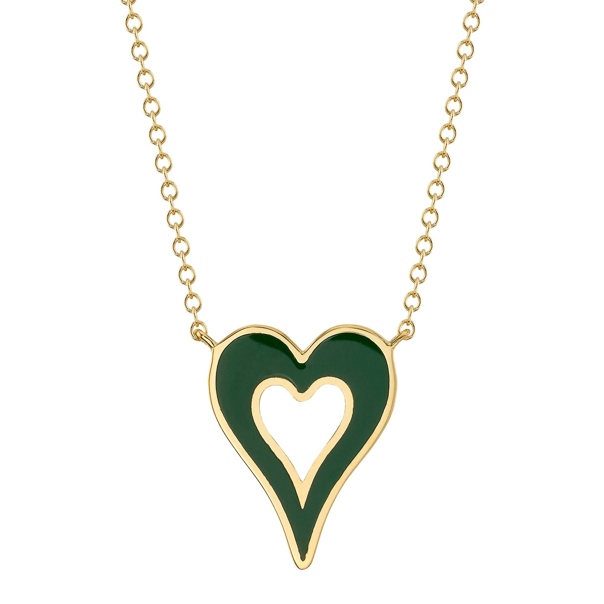 GREEN & WHITE ENAMEL HEART NECKLACE