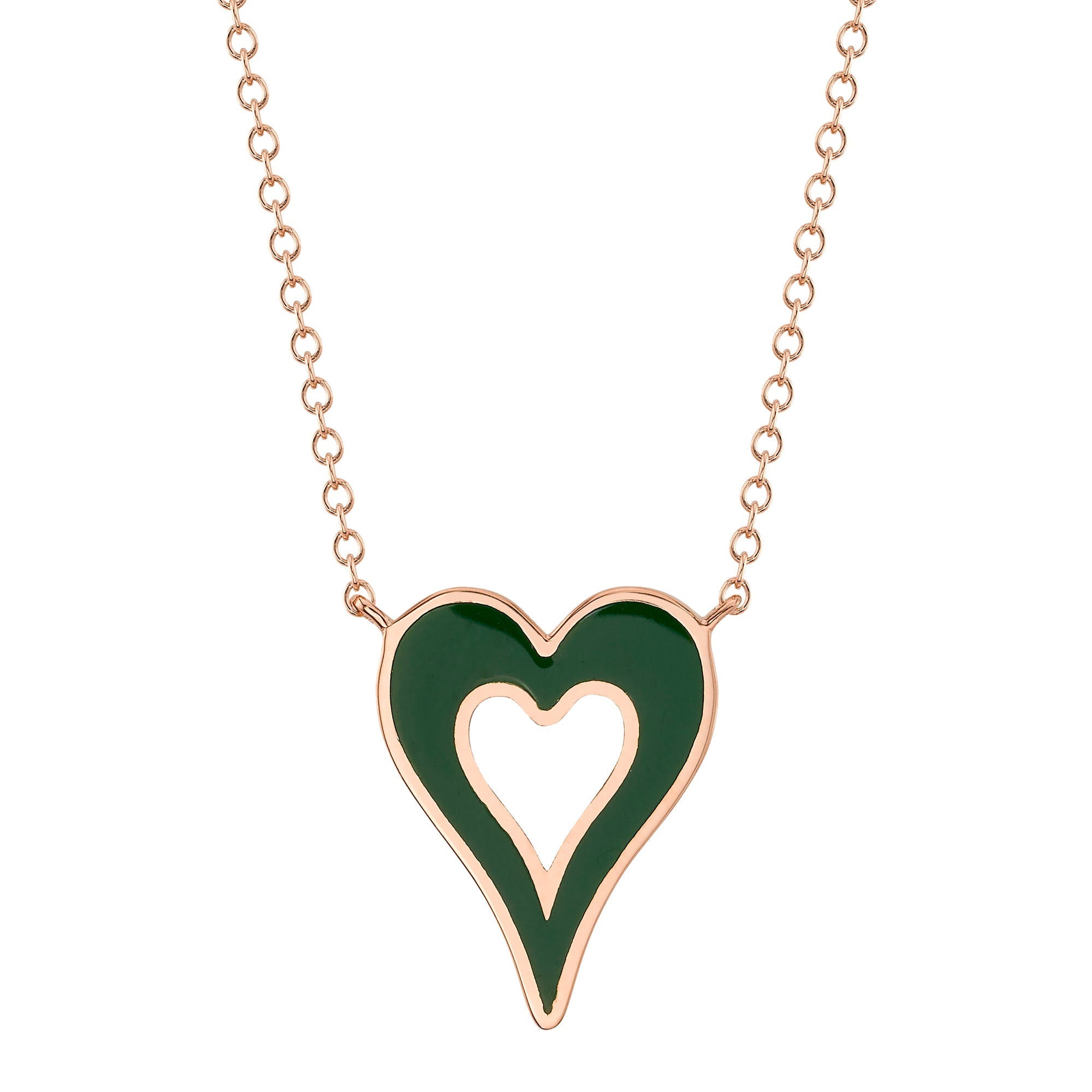 GREEN & WHITE ENAMEL HEART NECKLACE