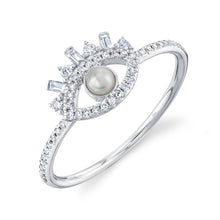 Shy Creation 0.20Ct Diamond & Cultured Pearl Baguette Eye Ring SC55024508