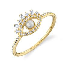 Shy Creation 0.20Ct Diamond & Cultured Pearl Baguette Eye Ring SC55024509