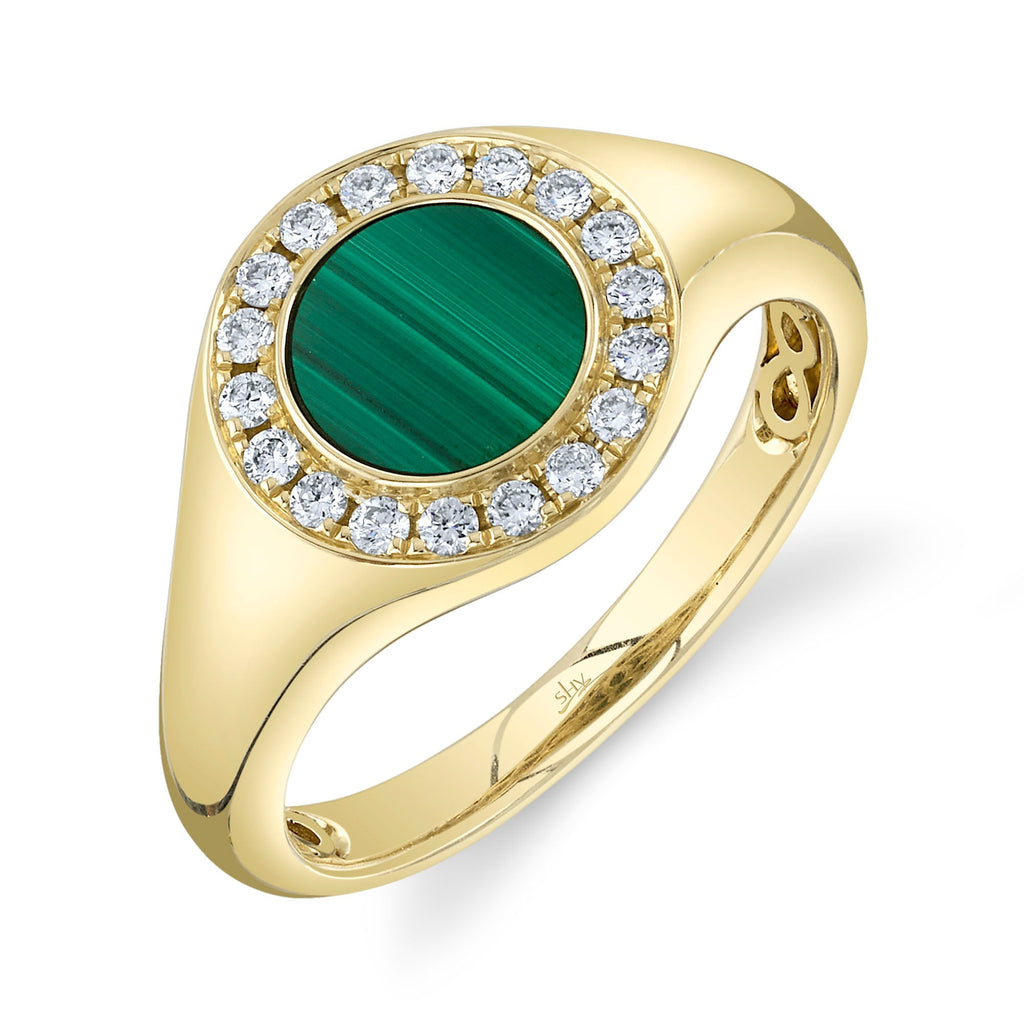 Shy Creation 0.20Ct Diamond & 0.73Ct Malachite Signet Ring SC55024853V2