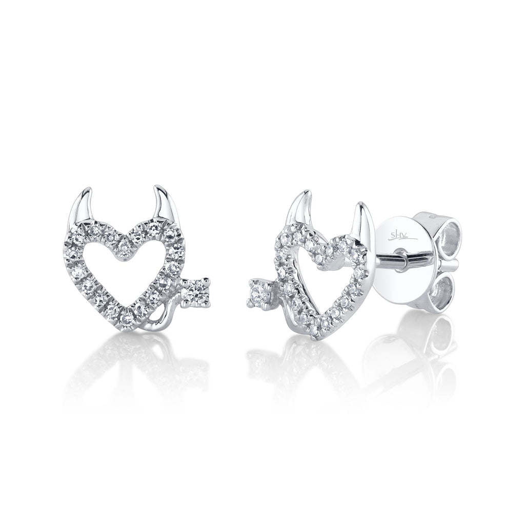Shy Creation 0.11Ct Diamond Devil Heart Stud Earring SC55025060
