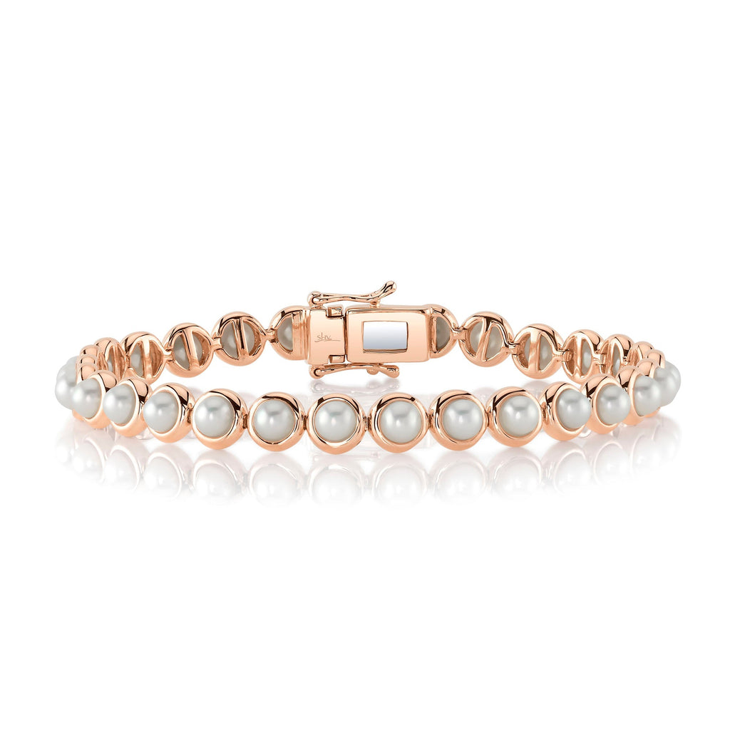 CULTURED PEARL BEZEL TENNIS BRACELET