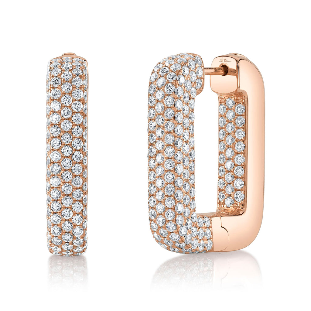 4.13CT DIAMOND PAVE RECTANGLE HOOP EARRING