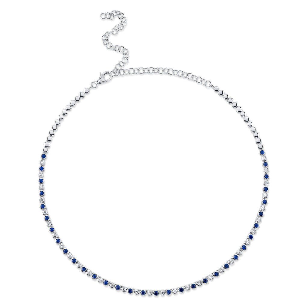 1.27CT DIAMOND & 2.08CT BLUE SAPPHIRE BEZEL TENNIS NECKLACE