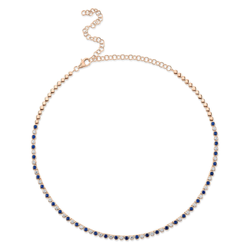 1.27CT DIAMOND & 2.08CT BLUE SAPPHIRE BEZEL TENNIS NECKLACE