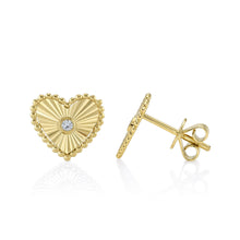 Shy Creation 0.04Ct Diamond Ribbed Bezel Heart Stud Earring SC55026093