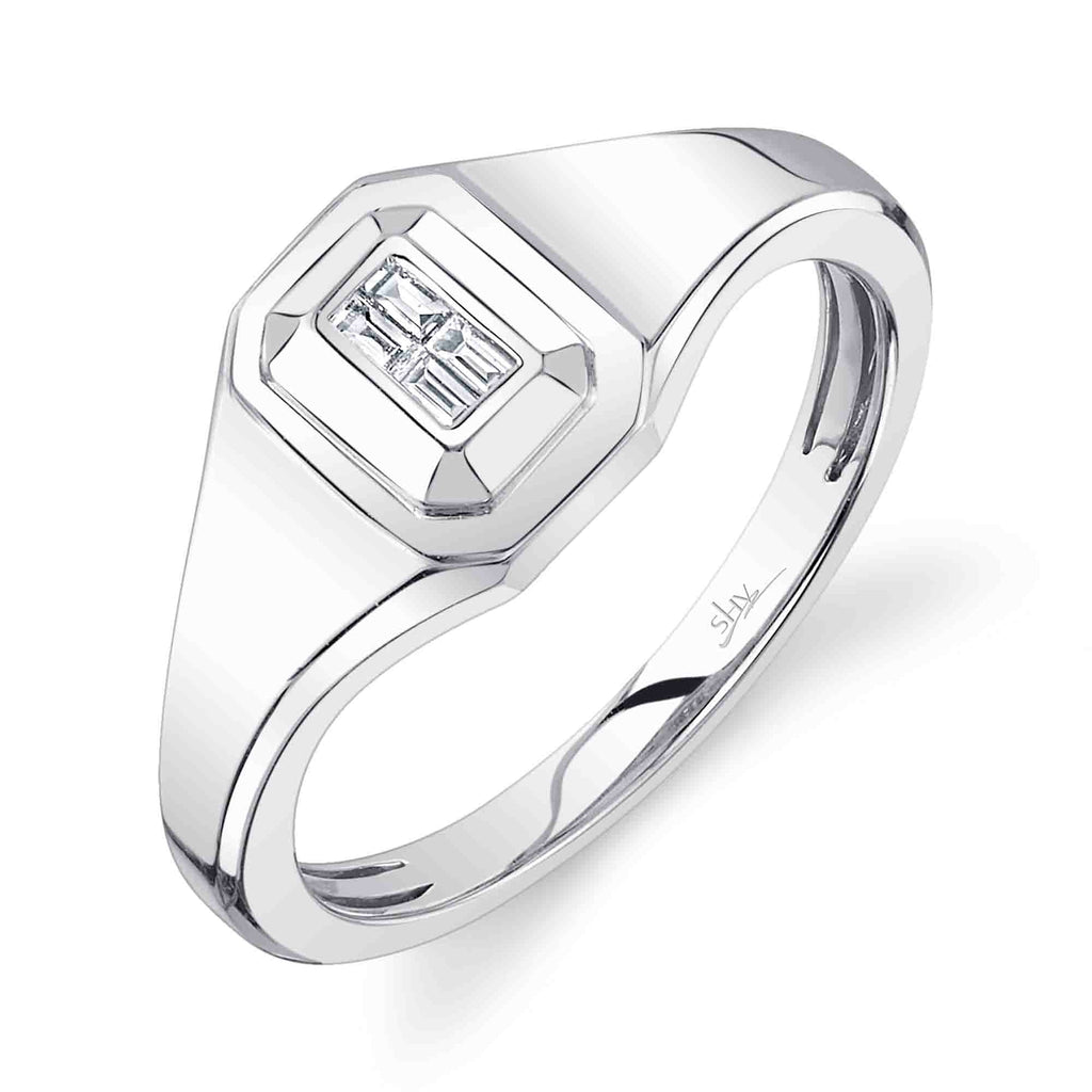 Shy Creation 0.07Ct Diamond Baguette Geo Cut Signet Ring SC55026441