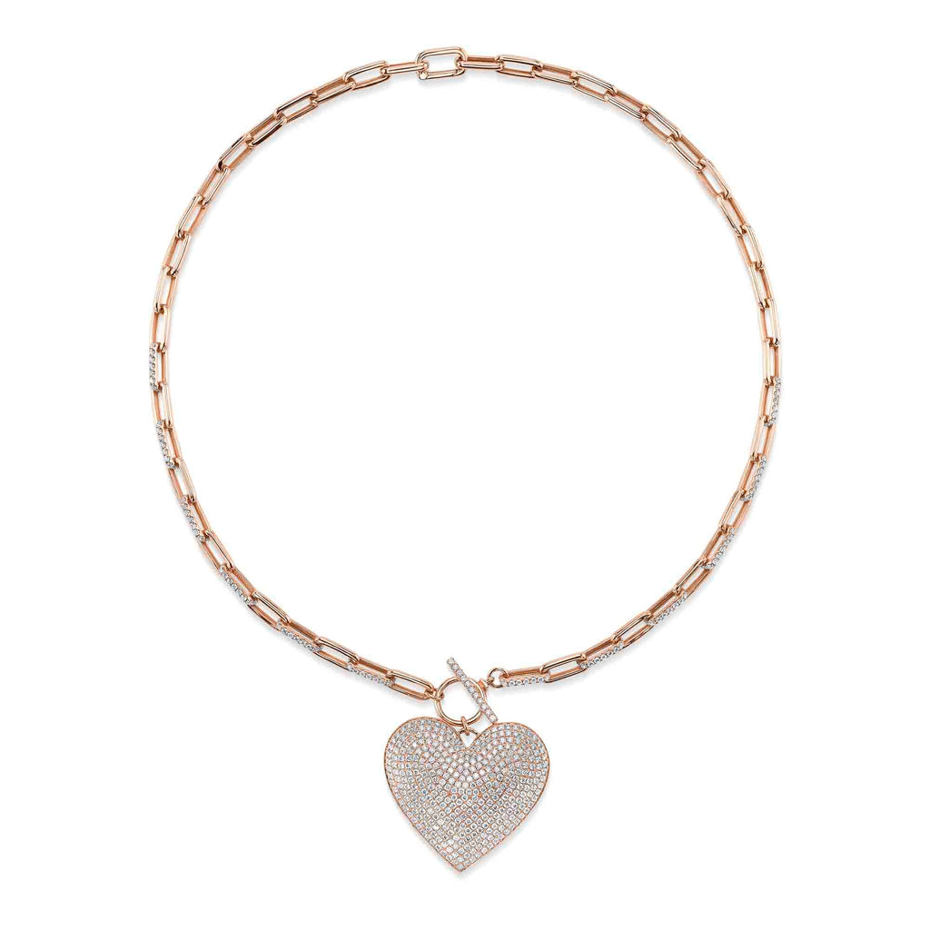 6.29CT DIAMOND PAVE HEART PAPER CLIP LINK NECKLACE