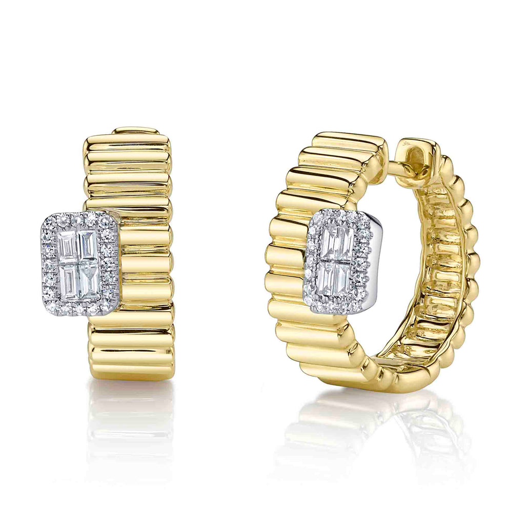 Shy Creation 0.28Ct Diamond Baguette Ribbed Hoop Earring SC55027150D0.65