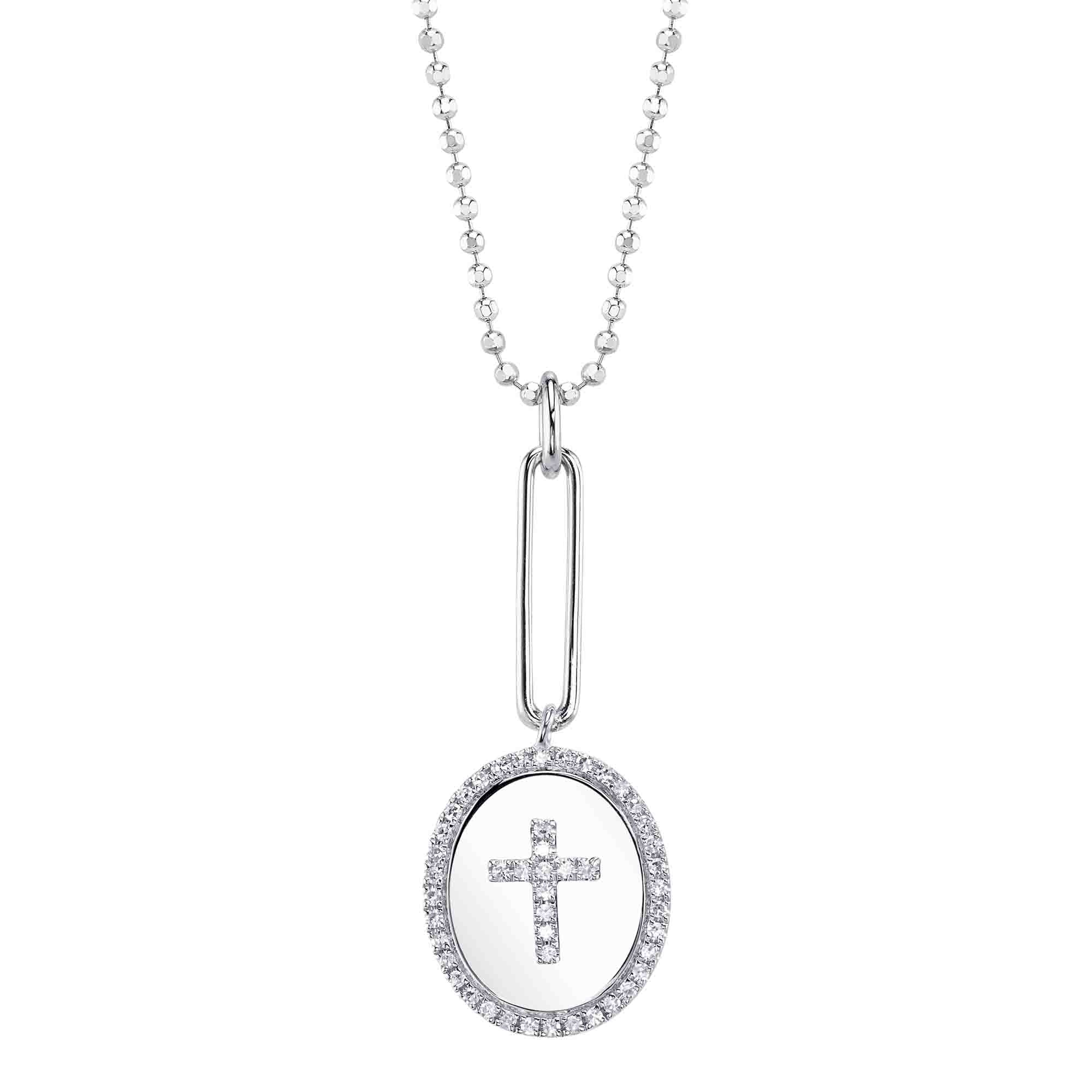 Shy Creation 0.12Ct Diamond Cross Faceted Ball Chain Necklace SC55027617