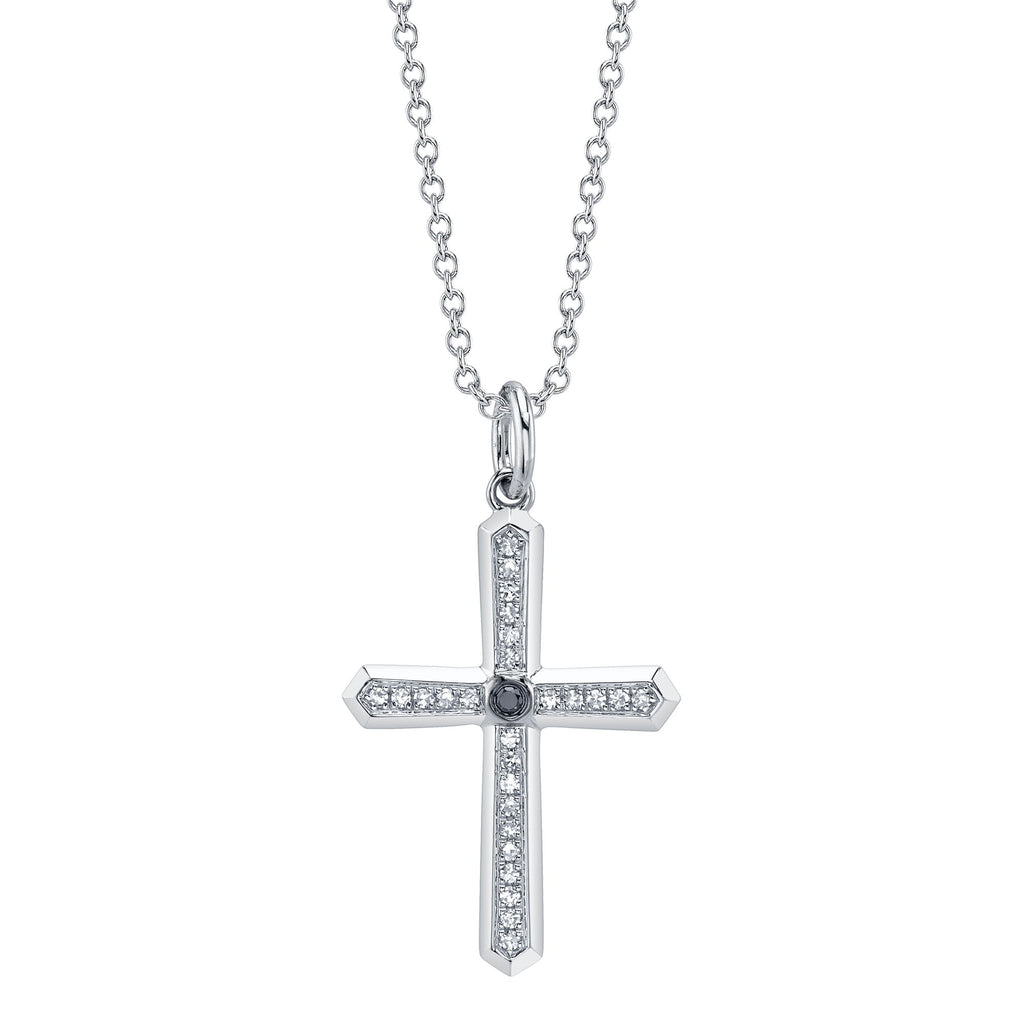 Shy Creation 0.08Ct Black & White Diamond Cross Necklace SC55028254