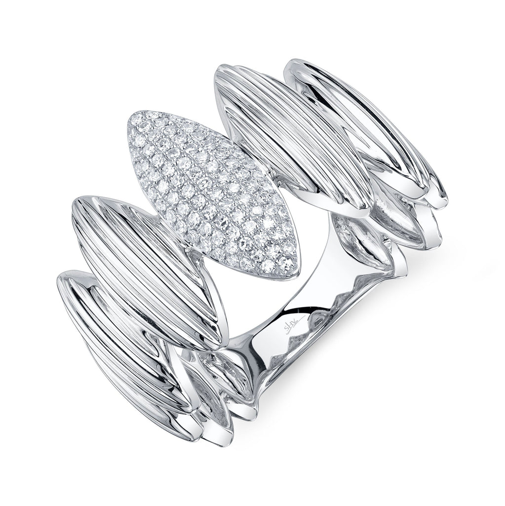 Shy Creation 0.19Ct Diamond Ribbed Pave Marquise Ring SC55028636