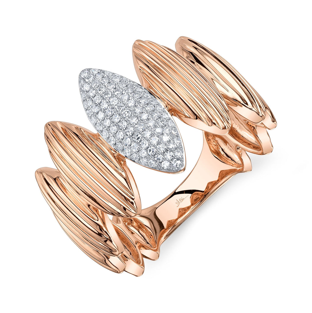 Shy Creation 0.19Ct Diamond Ribbed Pave Marquise Ring SC55028638RD