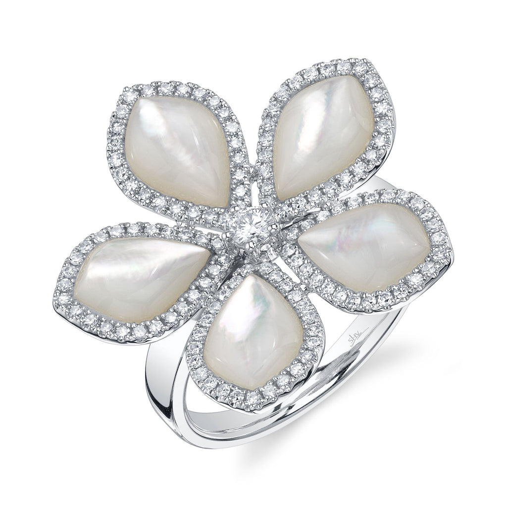 0.50CT DIAMOND & 4.92CT MOTHER OF PEARL FLOWER RING