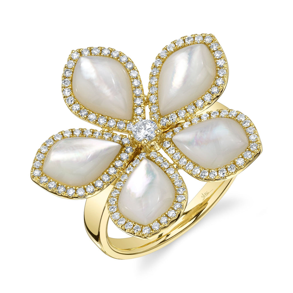 0.50CT DIAMOND & 4.92CT MOTHER OF PEARL FLOWER RING