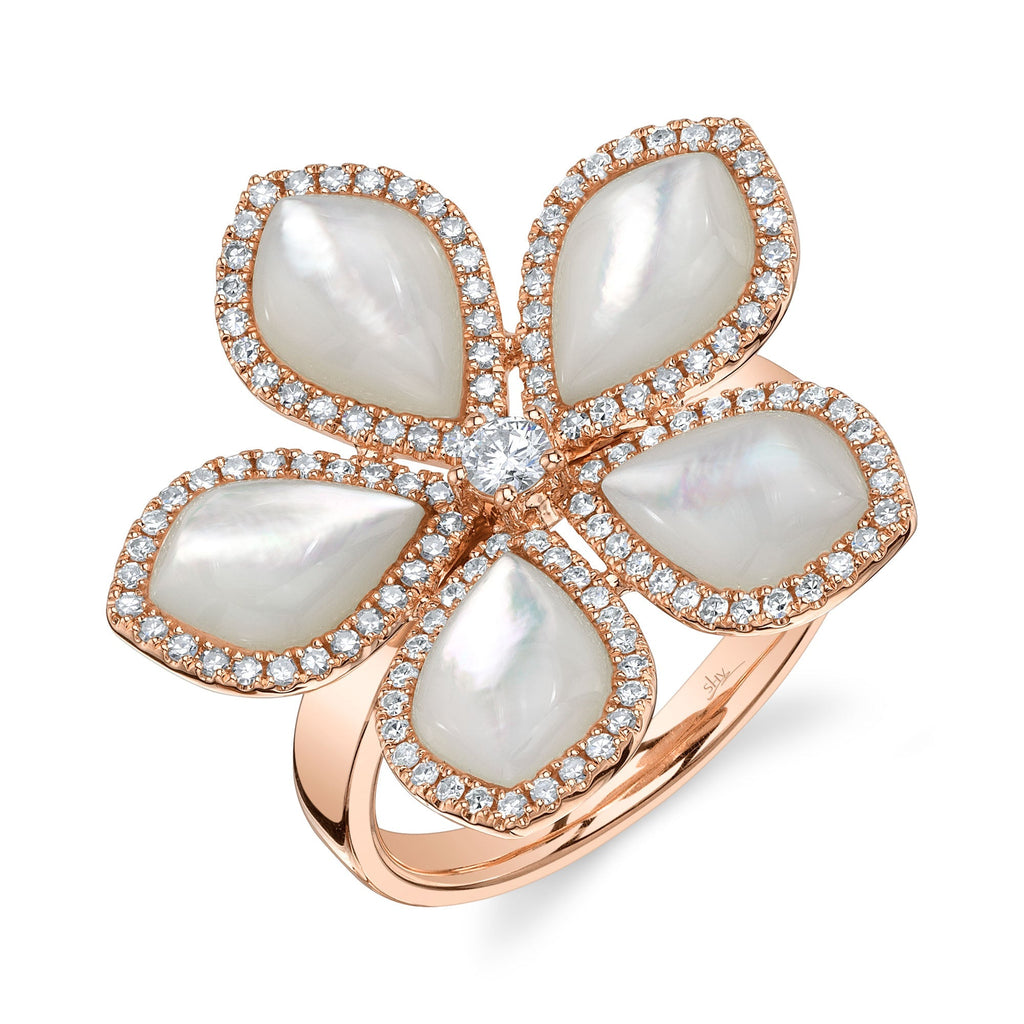 0.50CT DIAMOND & 4.92CT MOTHER OF PEARL FLOWER RING