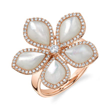 0.50CT DIAMOND & 4.92CT MOTHER OF PEARL FLOWER RING