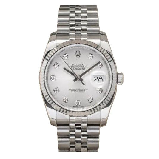 Rolex Datejust 36 Silver Diamond Dial Watch 116234-0084