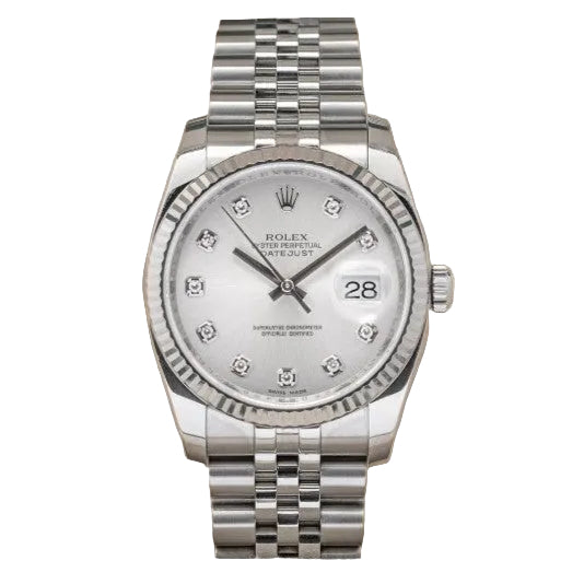 Rolex Datejust 36 Silver Diamond Dial Watch 116234-0084